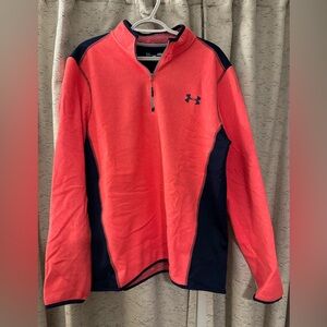 Under Armour Men's Zip-Up Sweater in Coral and Navy